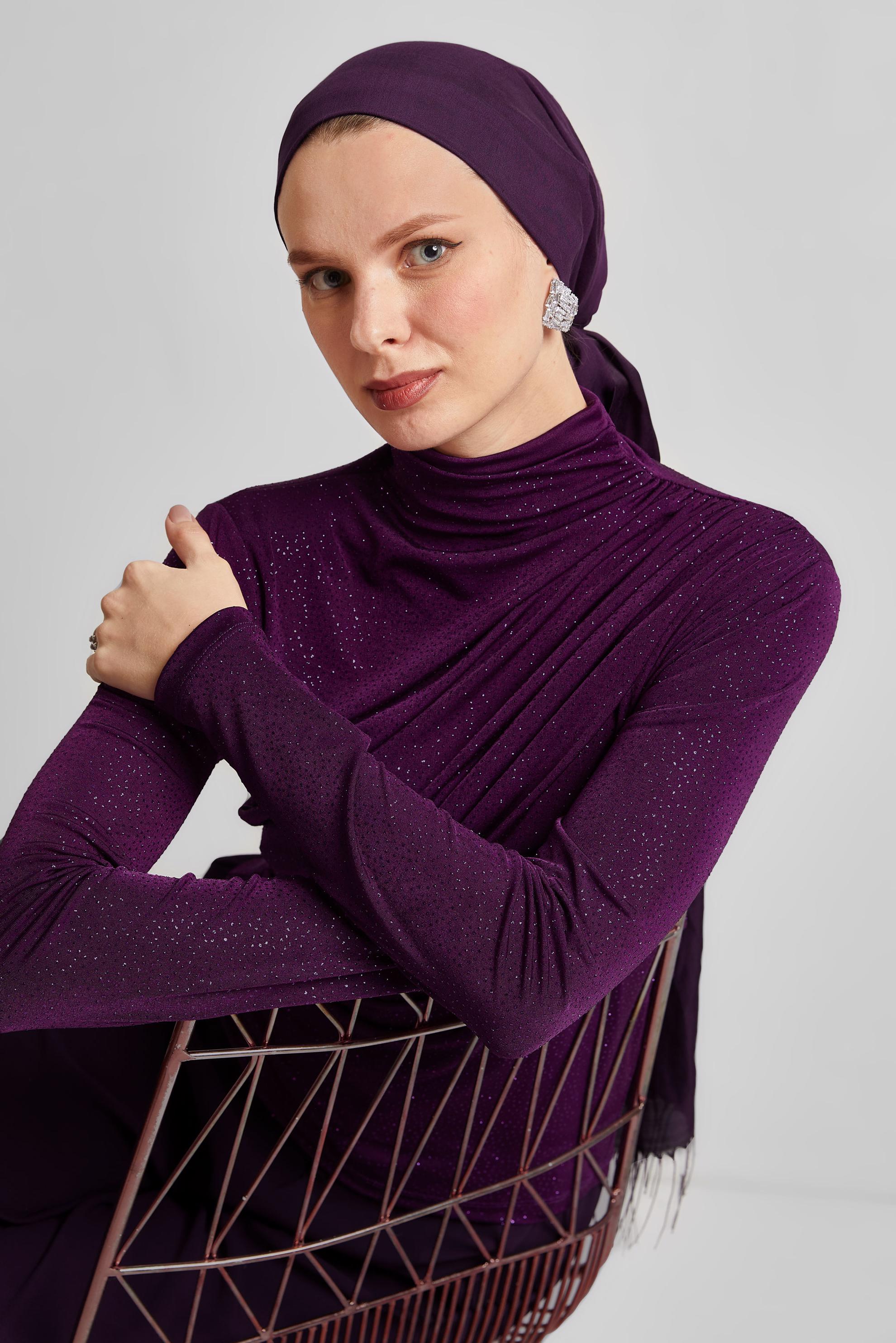 Tesettür giyim MOR DRAPE DETAYLI BLUZ 45680