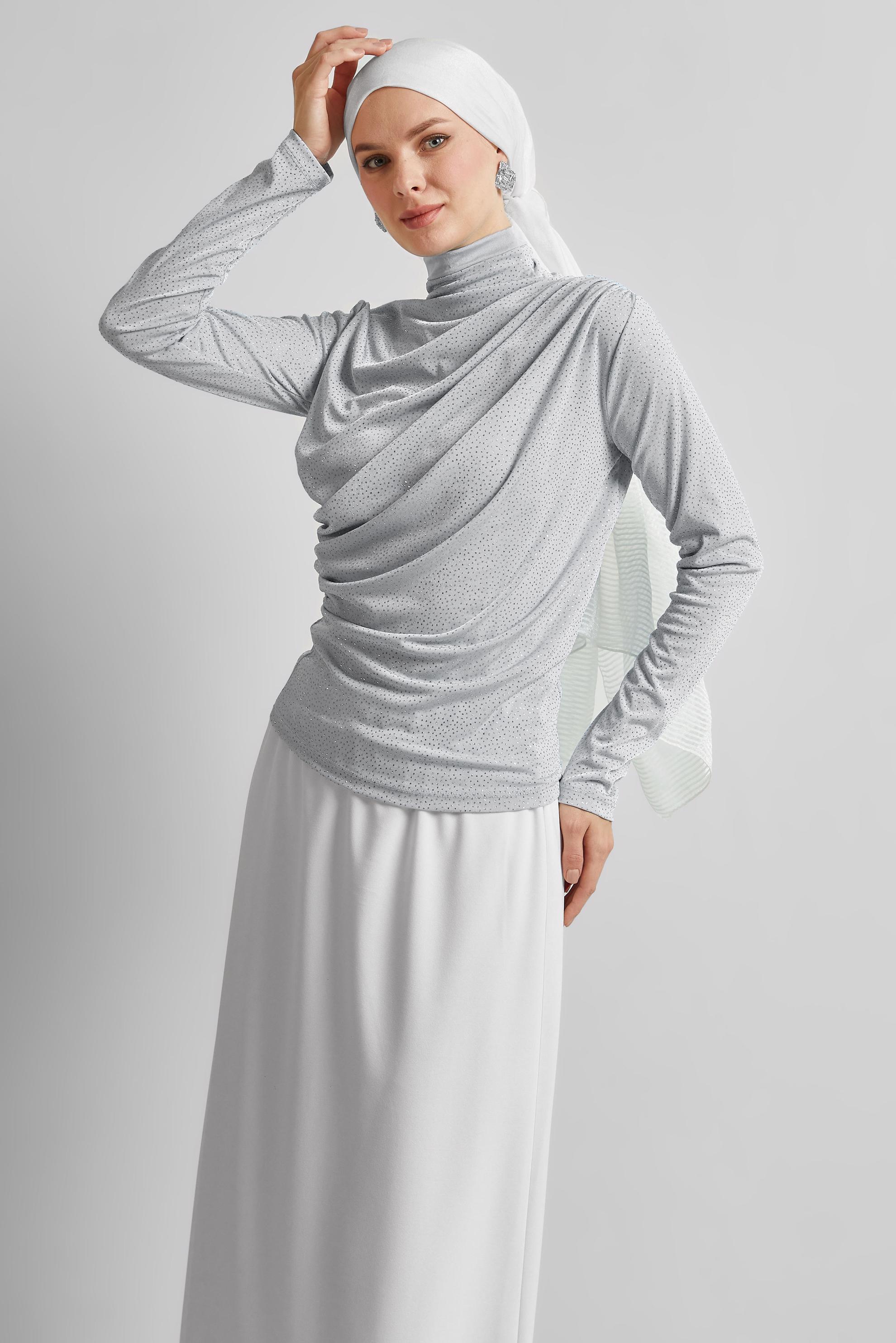 Hijab clothing GREY DRAPE DETAILED BLOUSE 45680