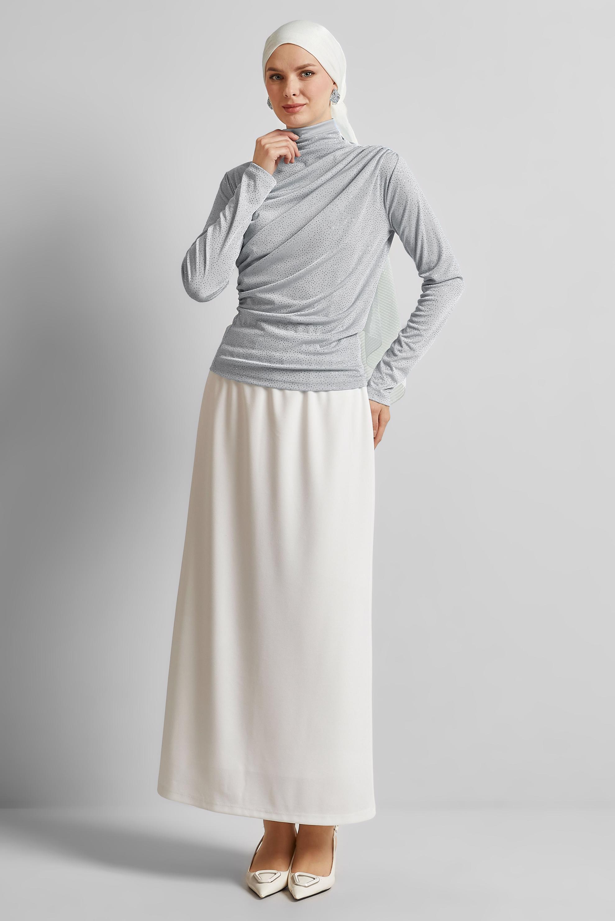 Hijab clothing GREY DRAPE DETAILED BLOUSE 45680