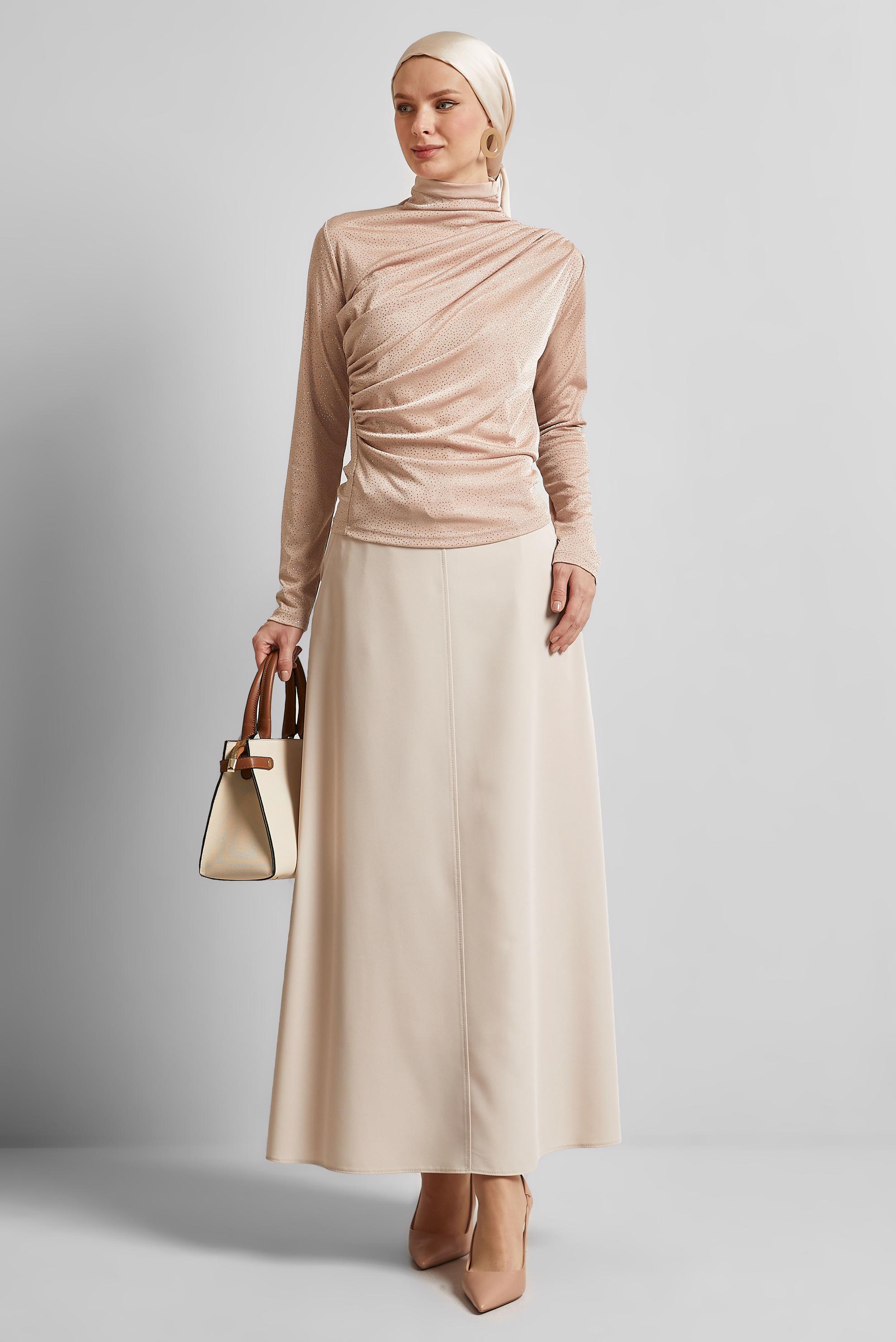 Tesettür giyim PUDRA DRAPE DETAYLI BLUZ 45680