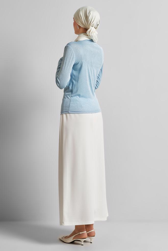 Tesettür giyim MAVİ DRAPE DETAYLI BLUZ 45680 - ALVİNA