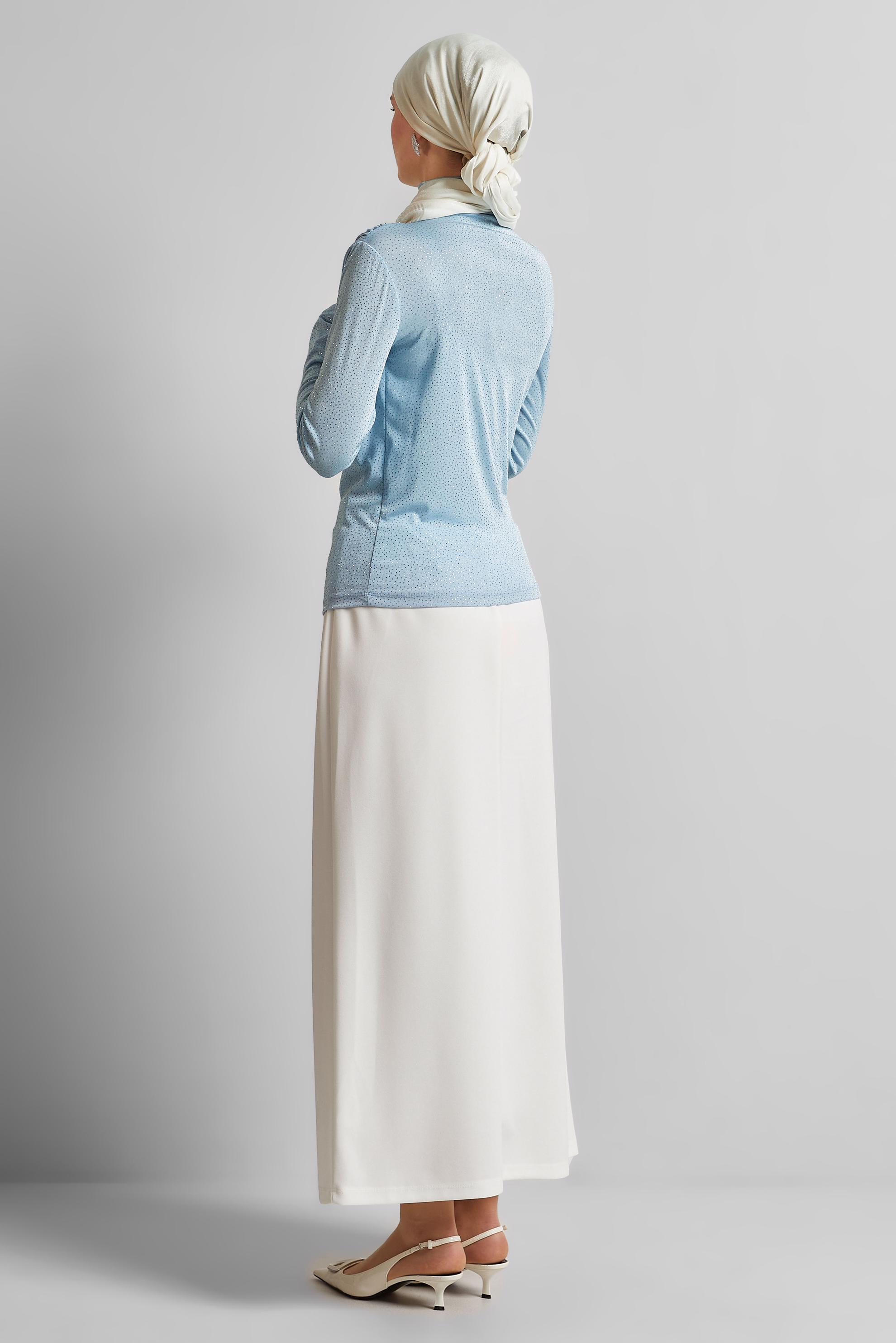 Tesettür giyim MAVİ DRAPE DETAYLI BLUZ 45680