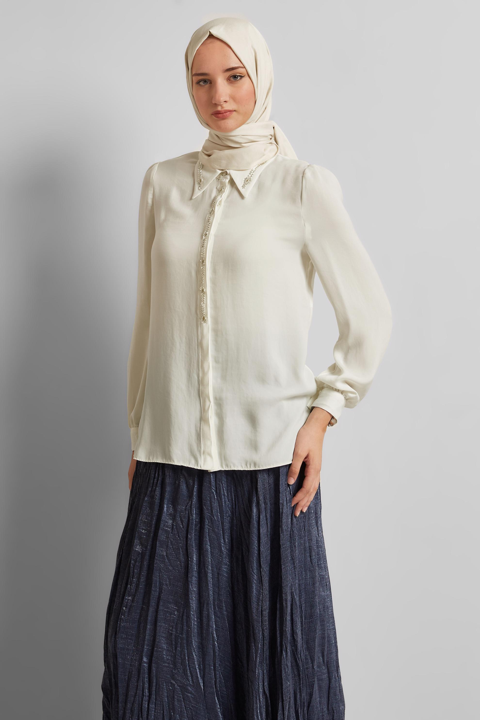 Tesettür giyim BEYAZ TAŞ DETAYLI BLUZ 45682