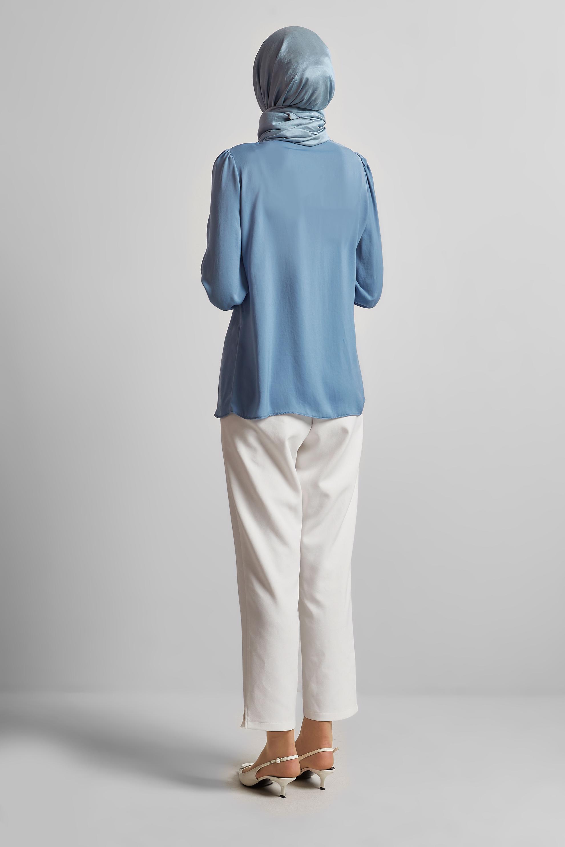 Vêtements hijab BLEU CHEMISIER DÉTAILLÉ DE GEMME 45682