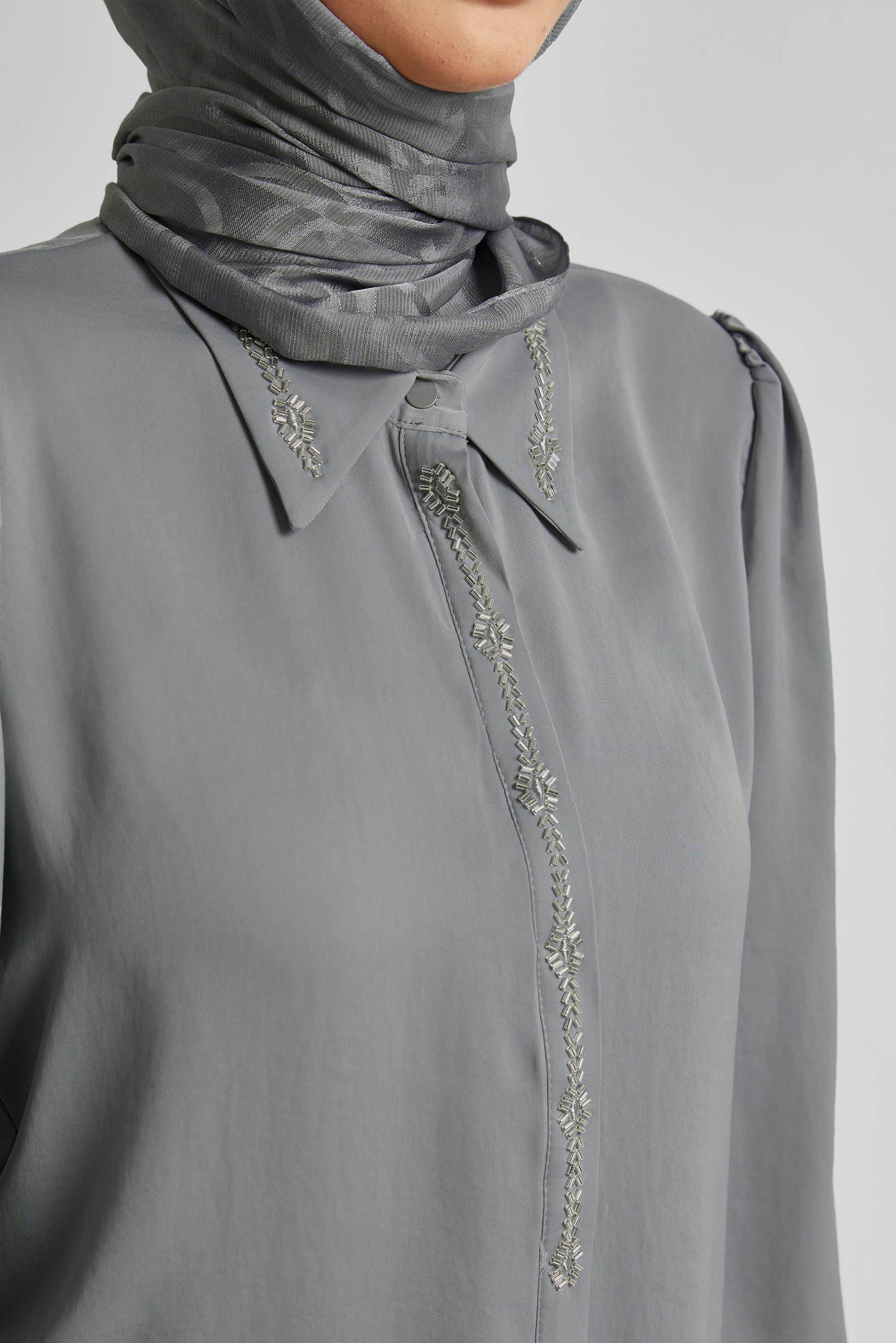 Tesettür giyim GRİ TAŞ DETAYLI BLUZ 45682