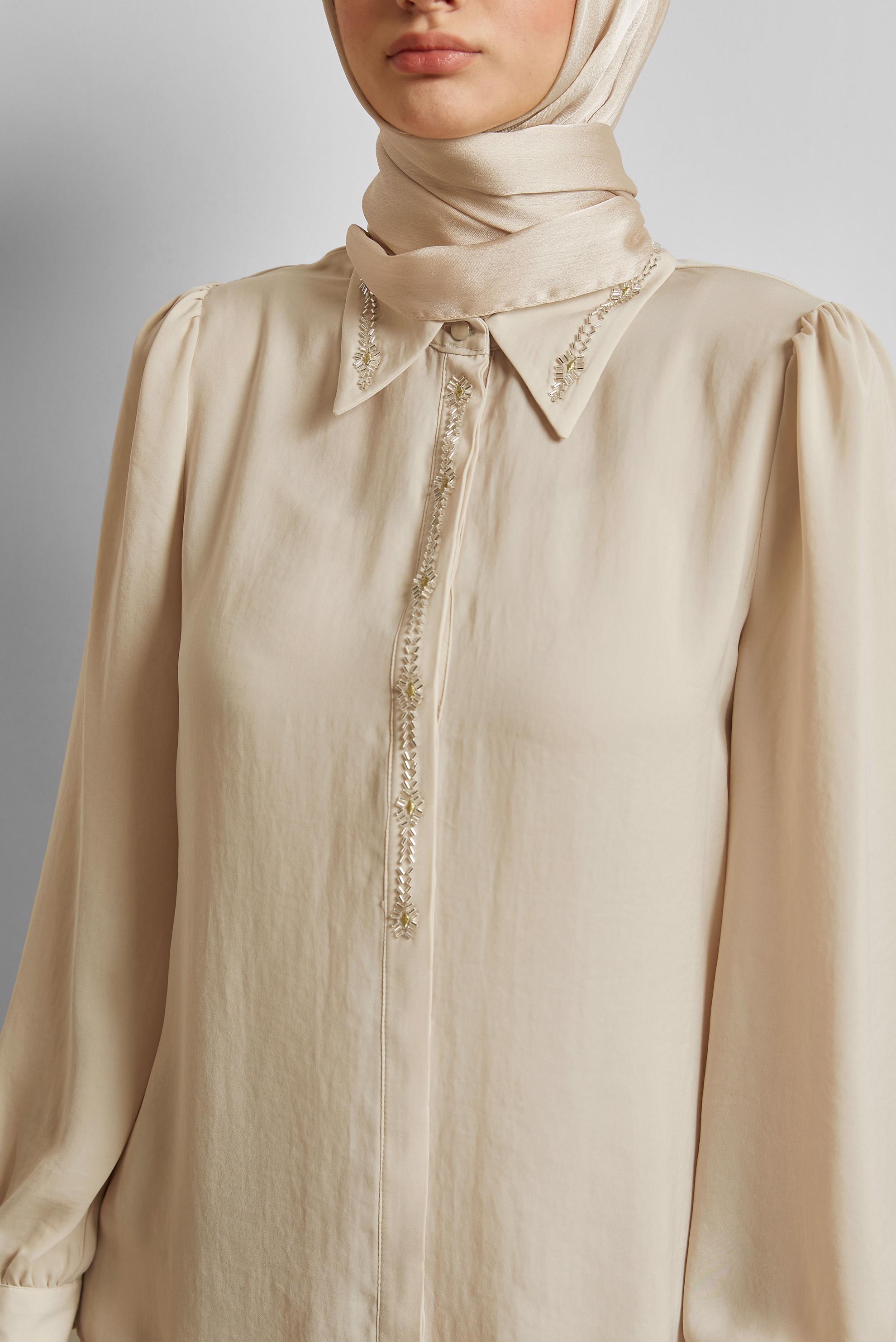 Tesettür giyim BEJ TAŞ DETAYLI BLUZ 45682