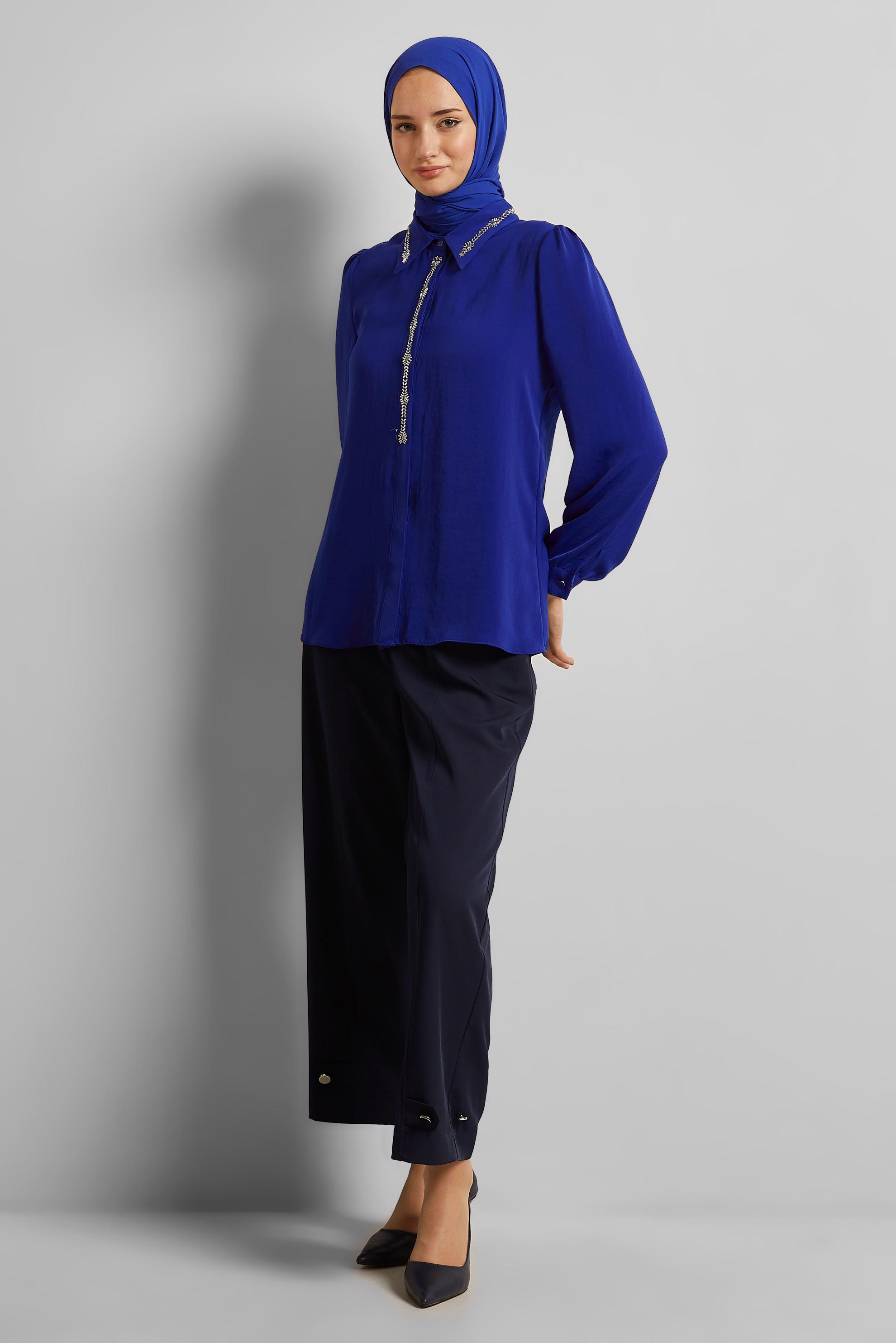 Hijab clothing NAVY BLUE GEM DETAILED BLOUSE 45682