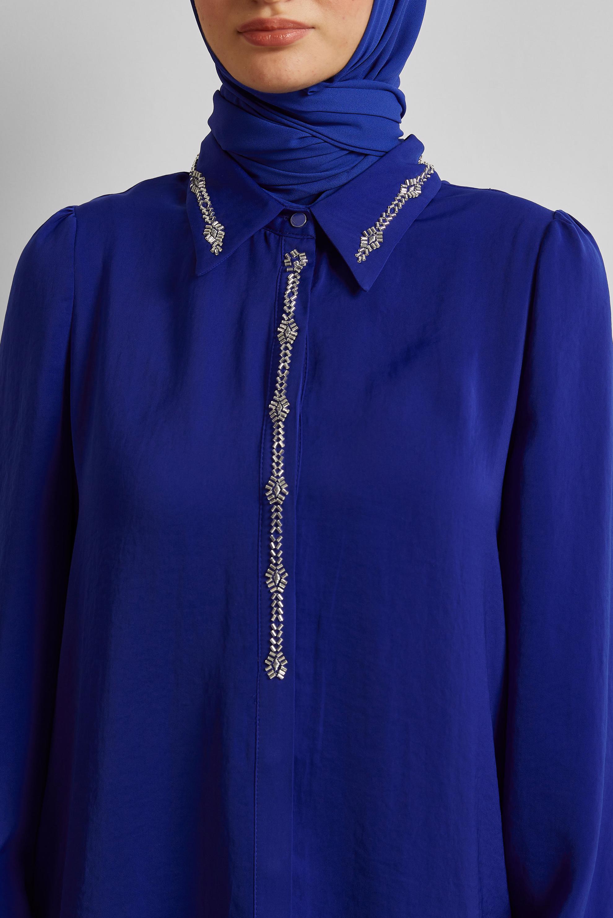 Hijab clothing NAVY BLUE GEM DETAILED BLOUSE 45682