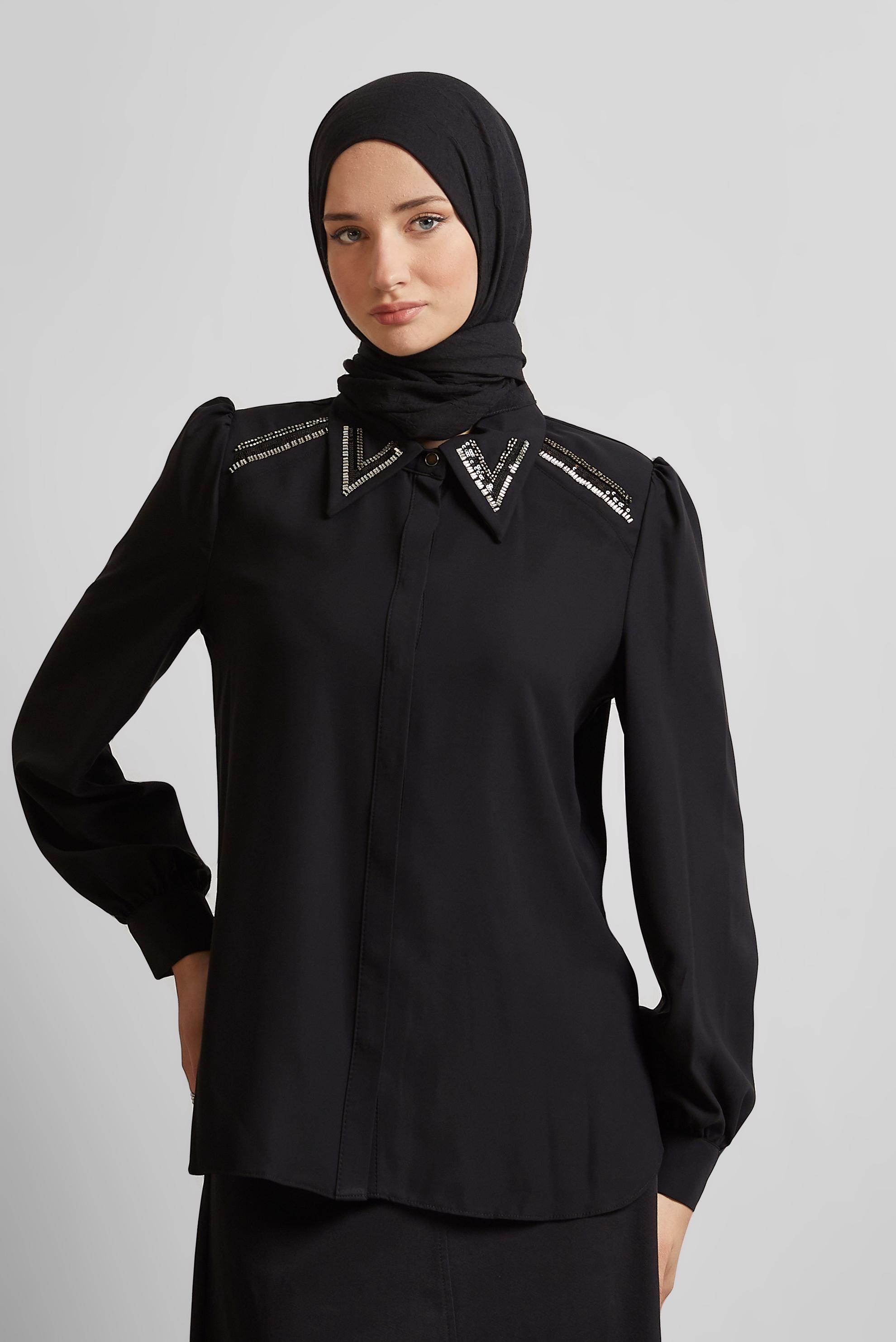 Hijab clothing BLACK BEAD DETAILED BLOUSE 45684