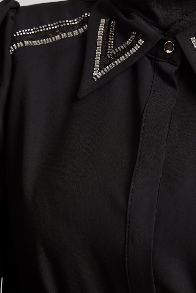 Tesettür giyim SİYAH BONCUK DETAYLI BLUZ 45684 - ALVİNA