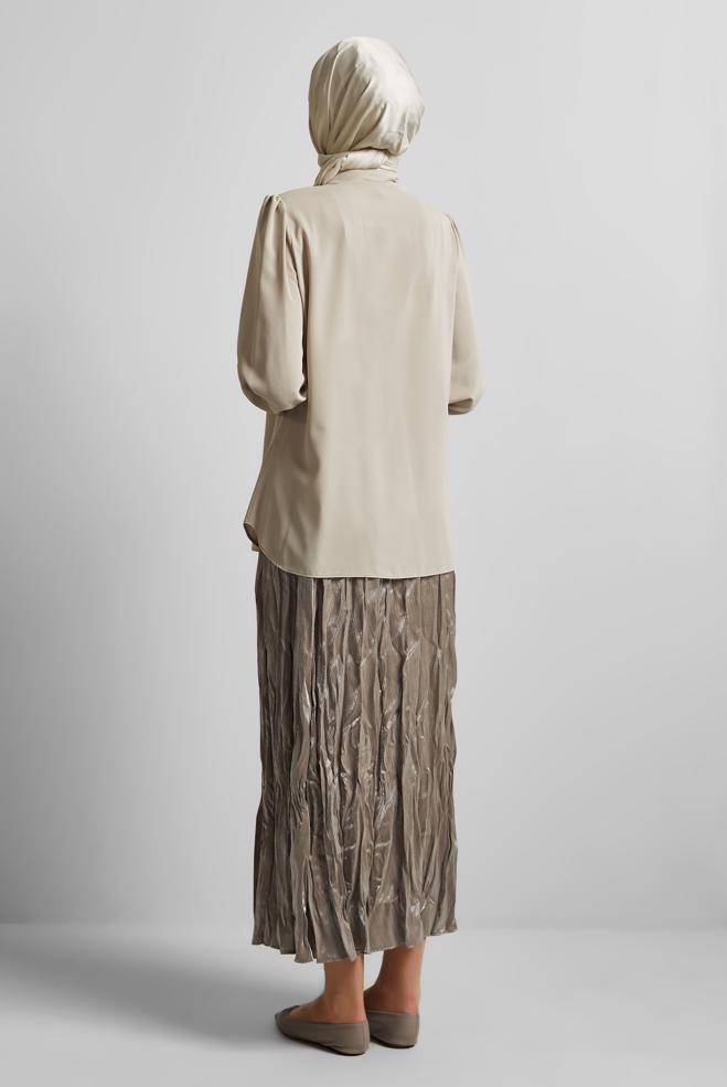 Tesettür giyim BEJ BONCUK DETAYLI BLUZ 45684 - ALVİNA