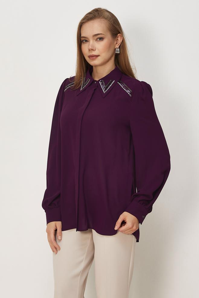 Vêtements hijab PRUNE CHEMISIER DÉTAILLÉ DE PERLES 45684 - ALVİNA