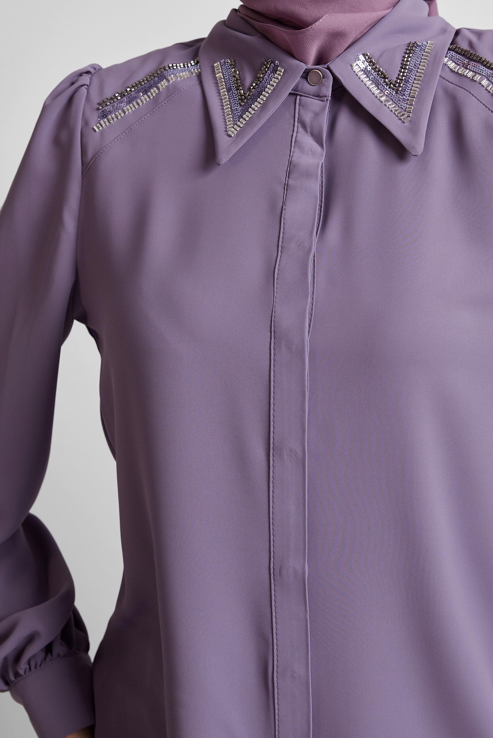 Tesettür giyim MOR BONCUK DETAYLI BLUZ 45684