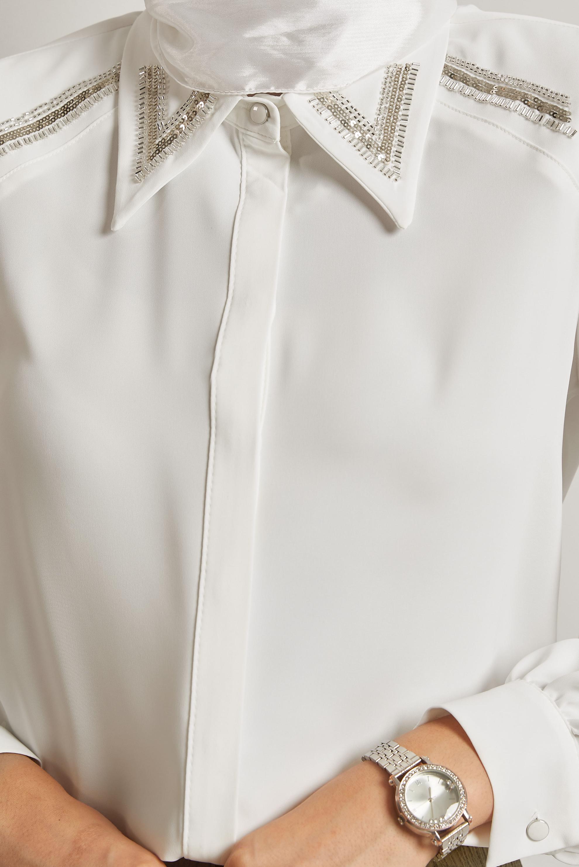 Tesettür giyim BEYAZ BONCUK DETAYLI BLUZ 45684