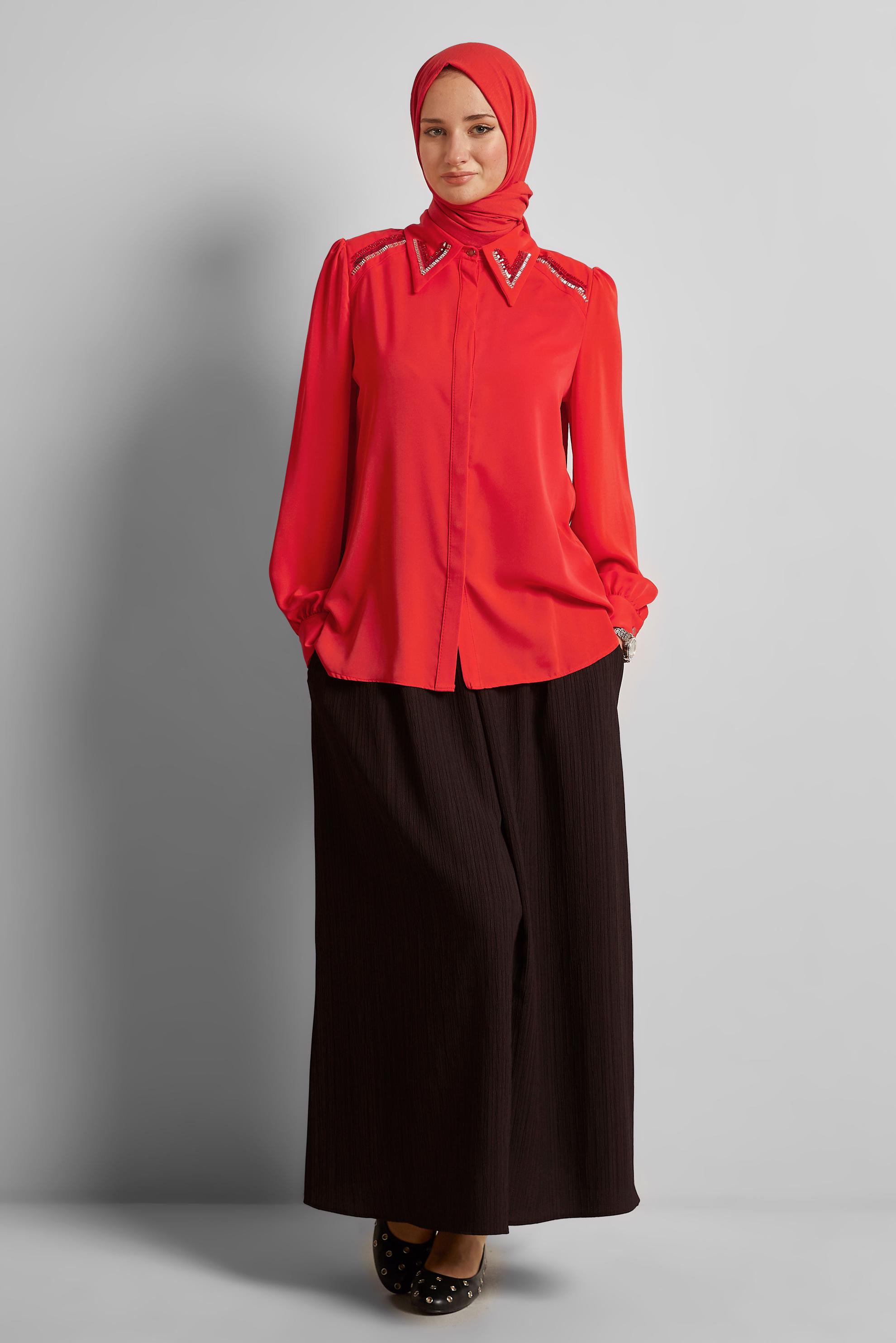 Hijab clothing RED BEAD DETAILED BLOUSE 45684
