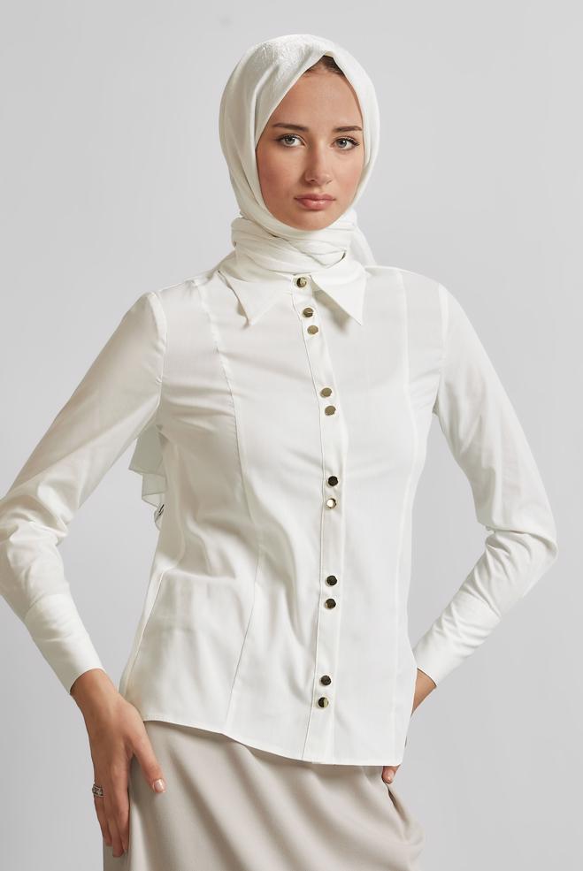 Tesettür giyim BEYAZ GÖMLEK YAKA BLUZ 45711 - ALVİNA