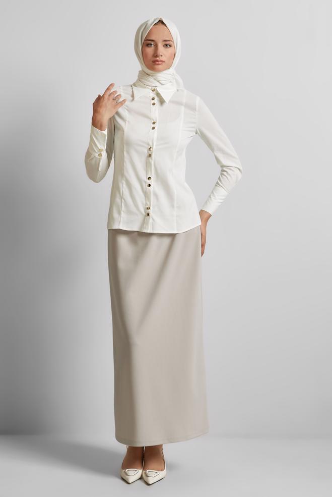 Tesettür giyim BEYAZ GÖMLEK YAKA BLUZ 45711 - ALVİNA