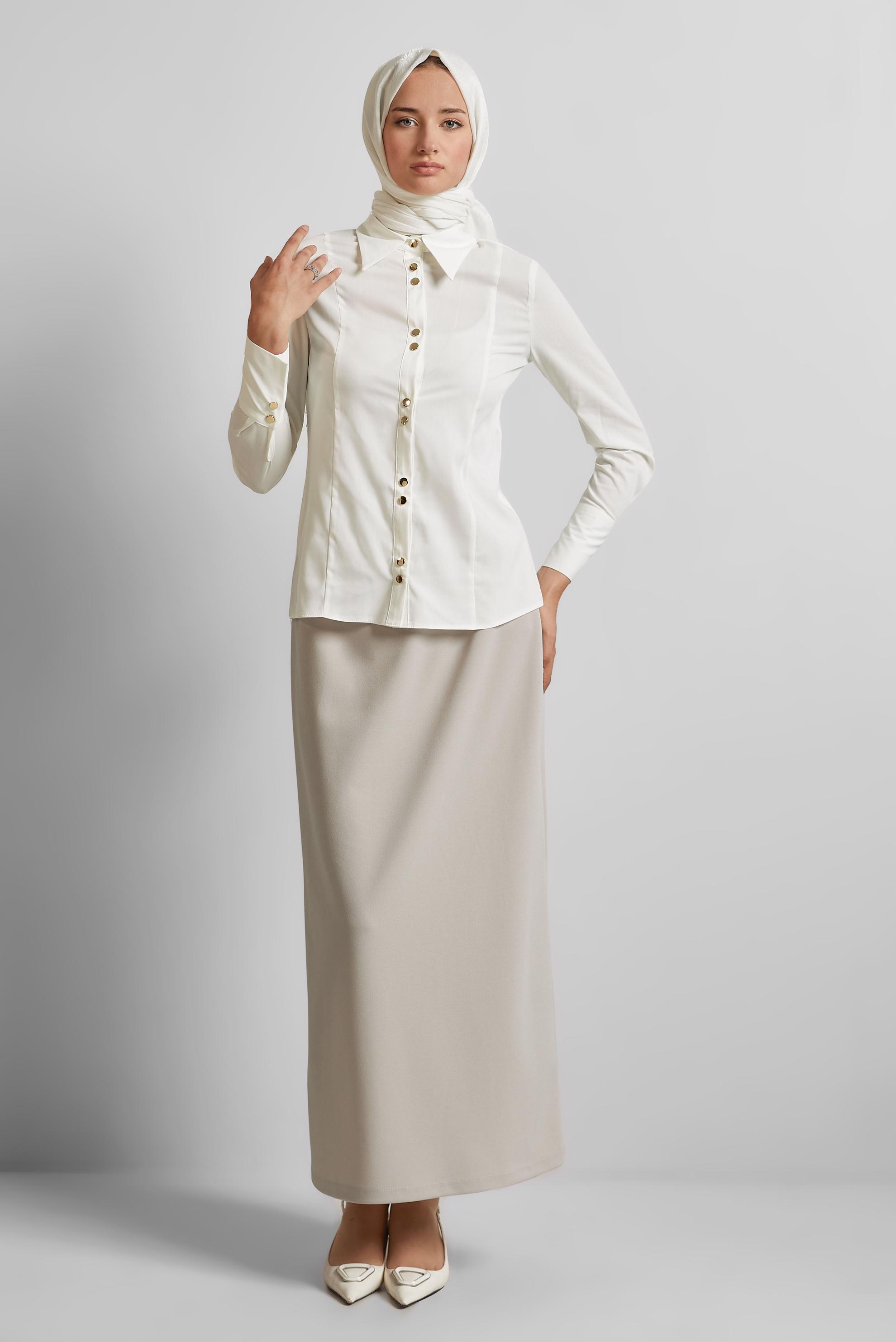 Tesettür giyim BEYAZ GÖMLEK YAKA BLUZ 45711