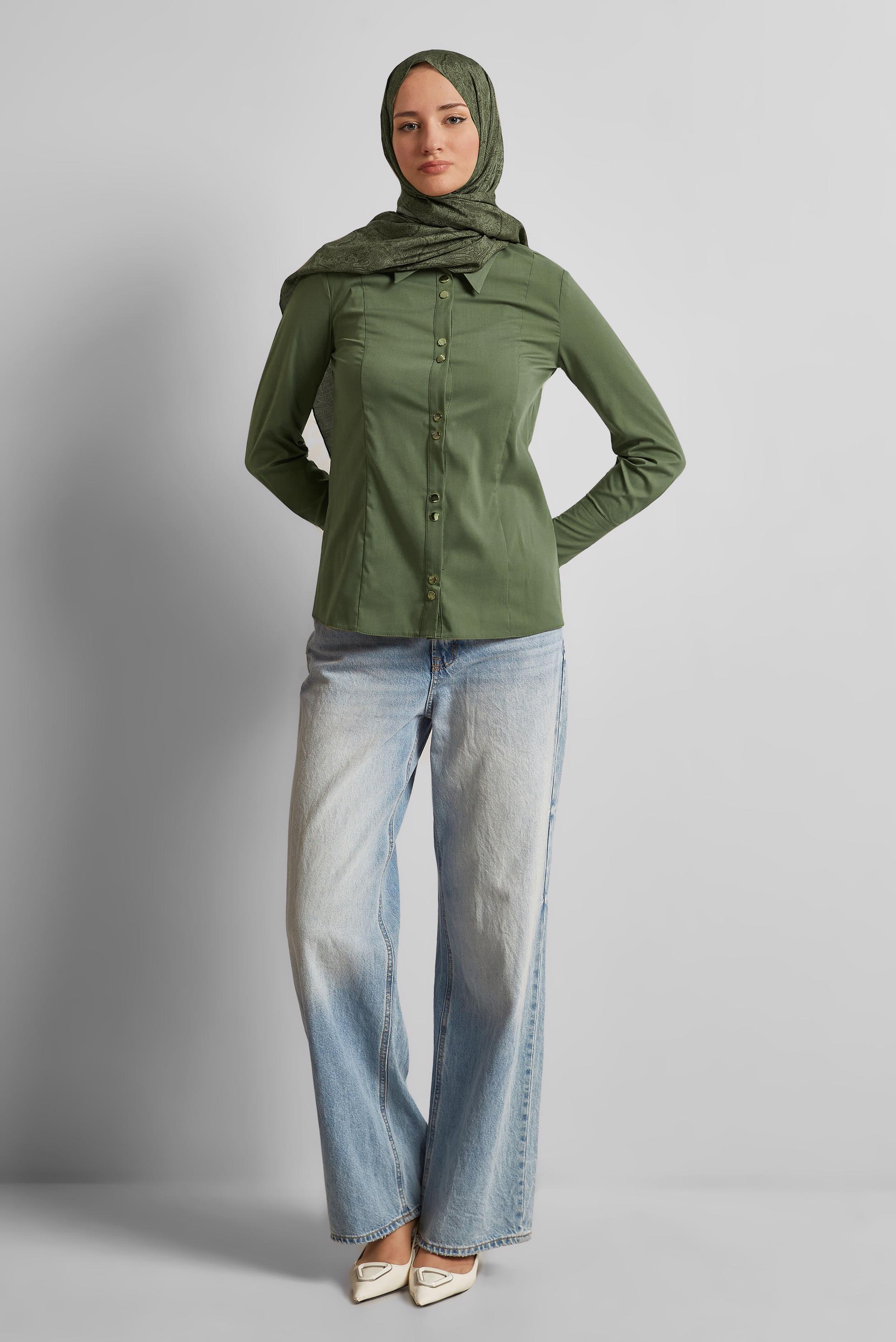 Tesettür giyim HAKİ GÖMLEK YAKA BLUZ 45711