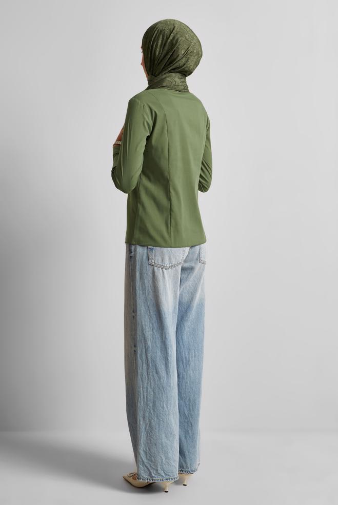 Tesettür giyim HAKİ GÖMLEK YAKA BLUZ 45711 - ALVİNA