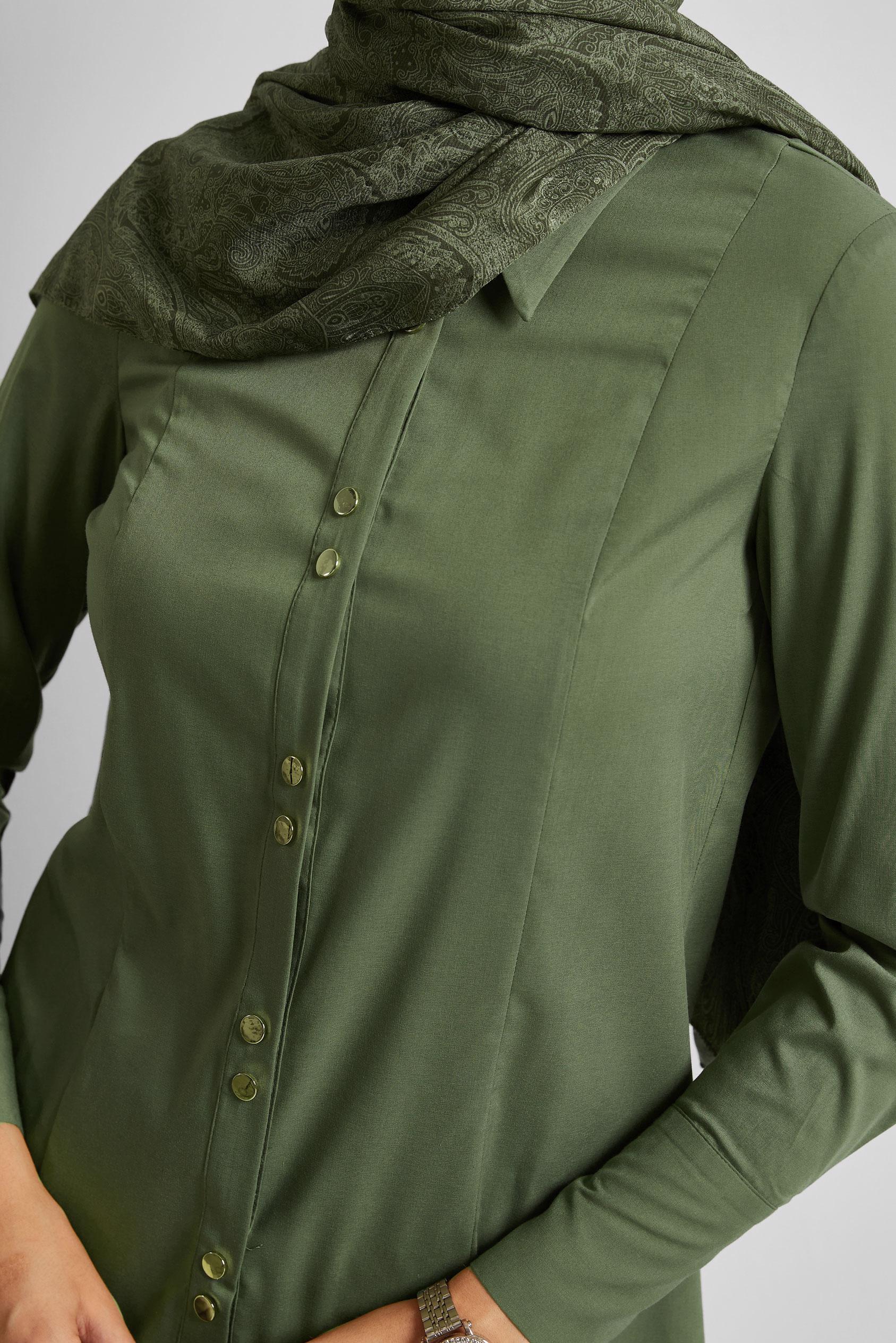 Tesettür giyim HAKİ GÖMLEK YAKA BLUZ 45711