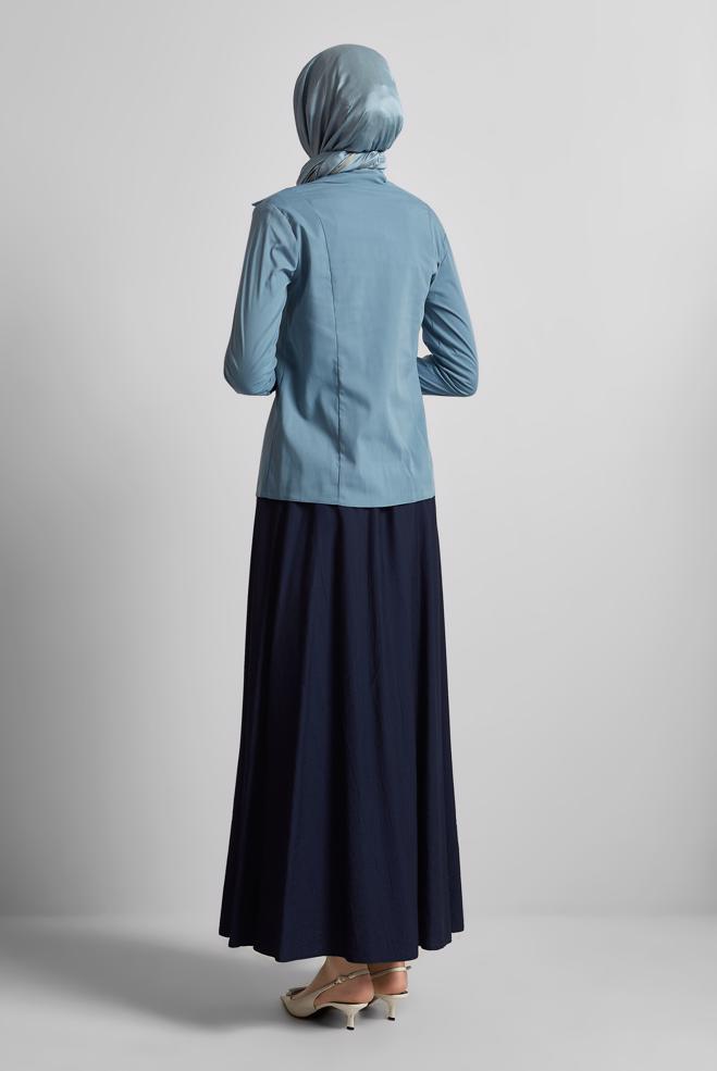 Tesettür giyim LACİVERT GÖMLEK YAKA BLUZ 45711 - ALVİNA