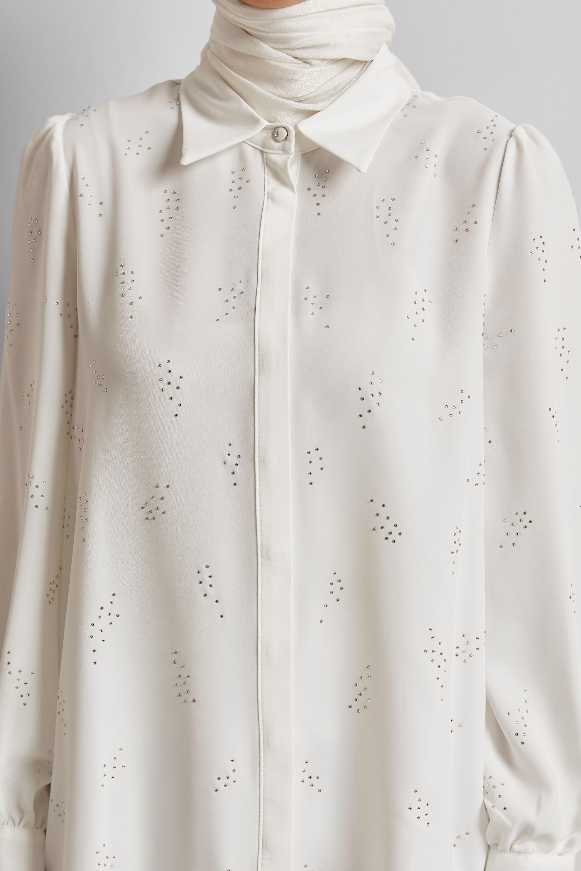 Tesettür giyim BEYAZ TAŞ BASKILI BLUZ 45721