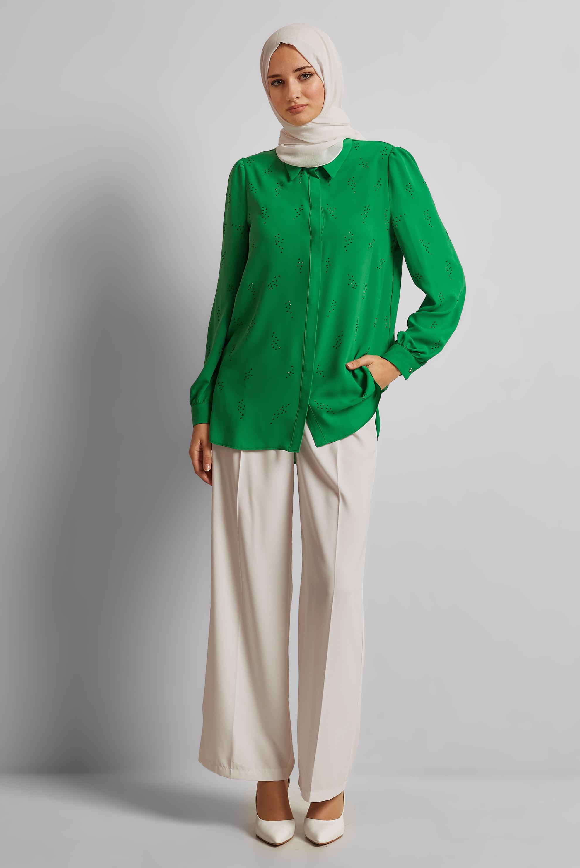 Tesettür giyim YEŞİL TAŞ BASKILI BLUZ 45721