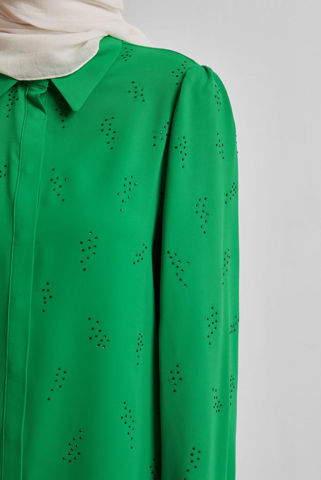 Tesettür giyim YEŞİL TAŞ BASKILI BLUZ 45721 - ALVİNA