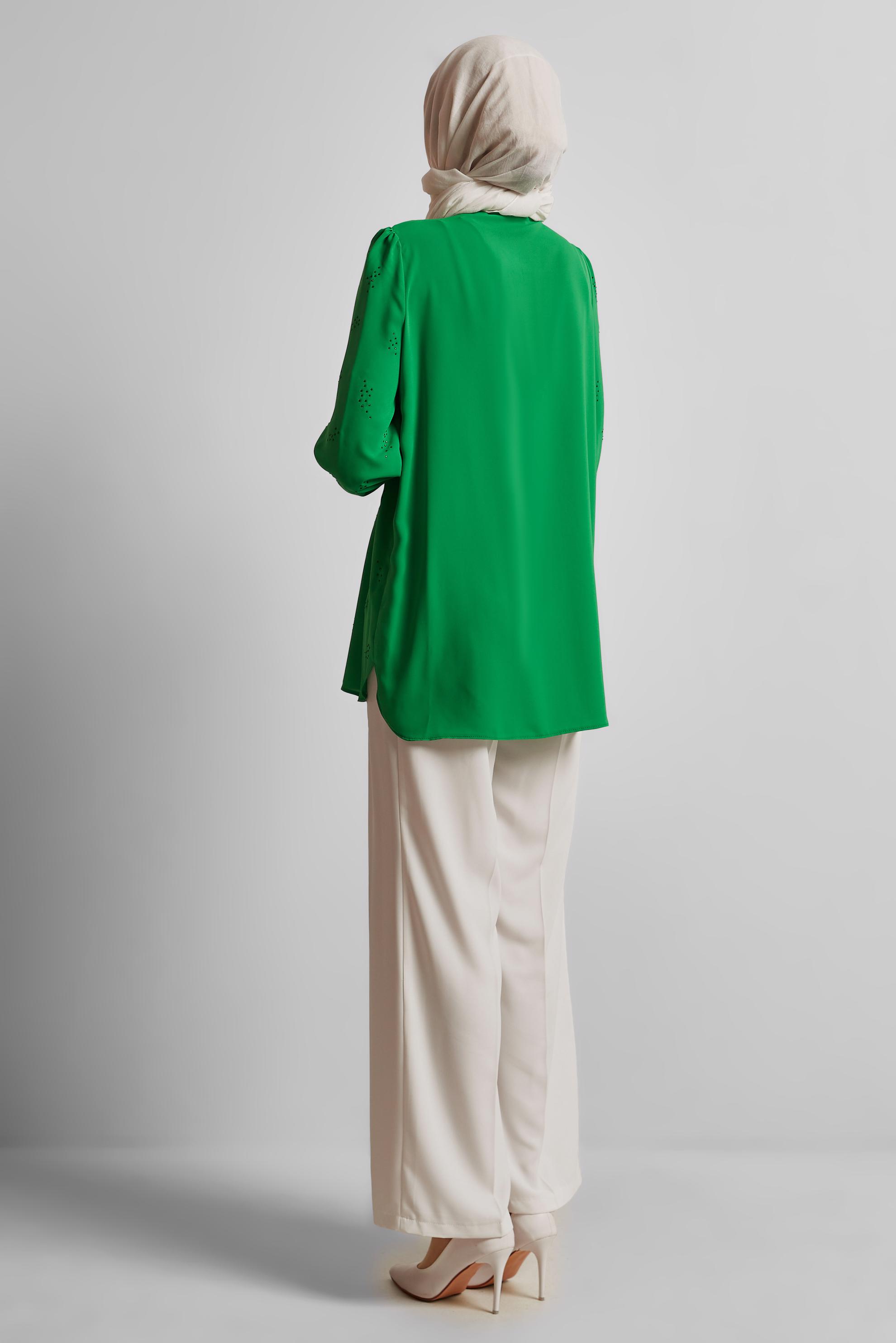 Tesettür giyim YEŞİL TAŞ BASKILI BLUZ 45721