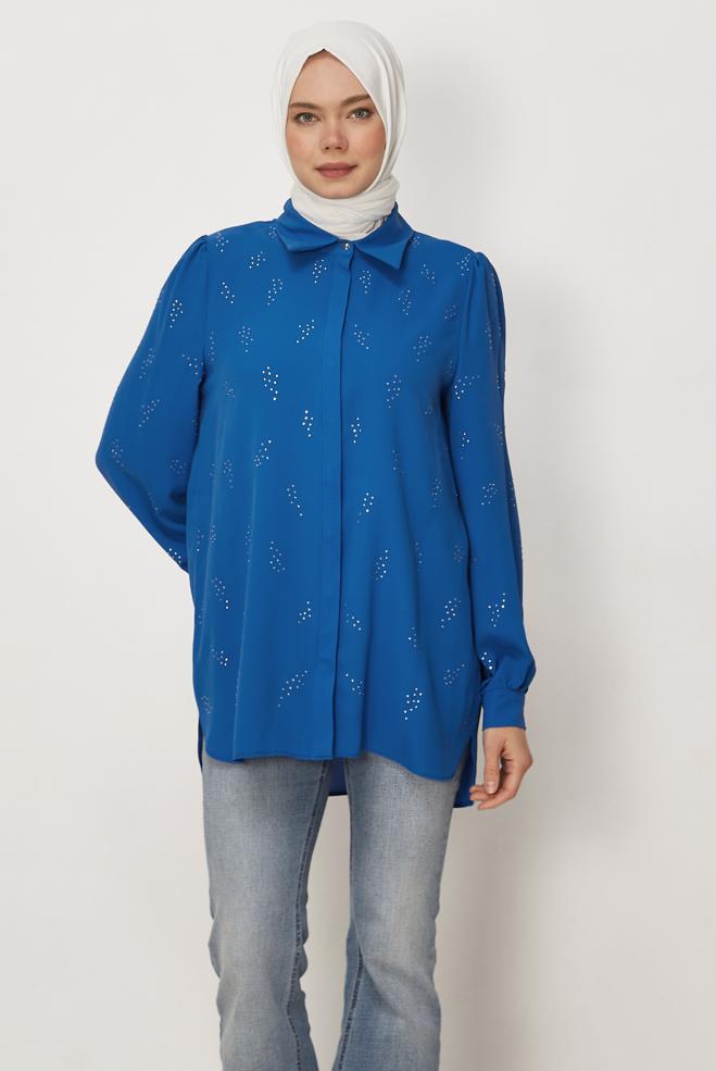 Hijab clothing NAVY BLUE GEM EMBROIDERED BLOUSE 45721 - ALVİNA