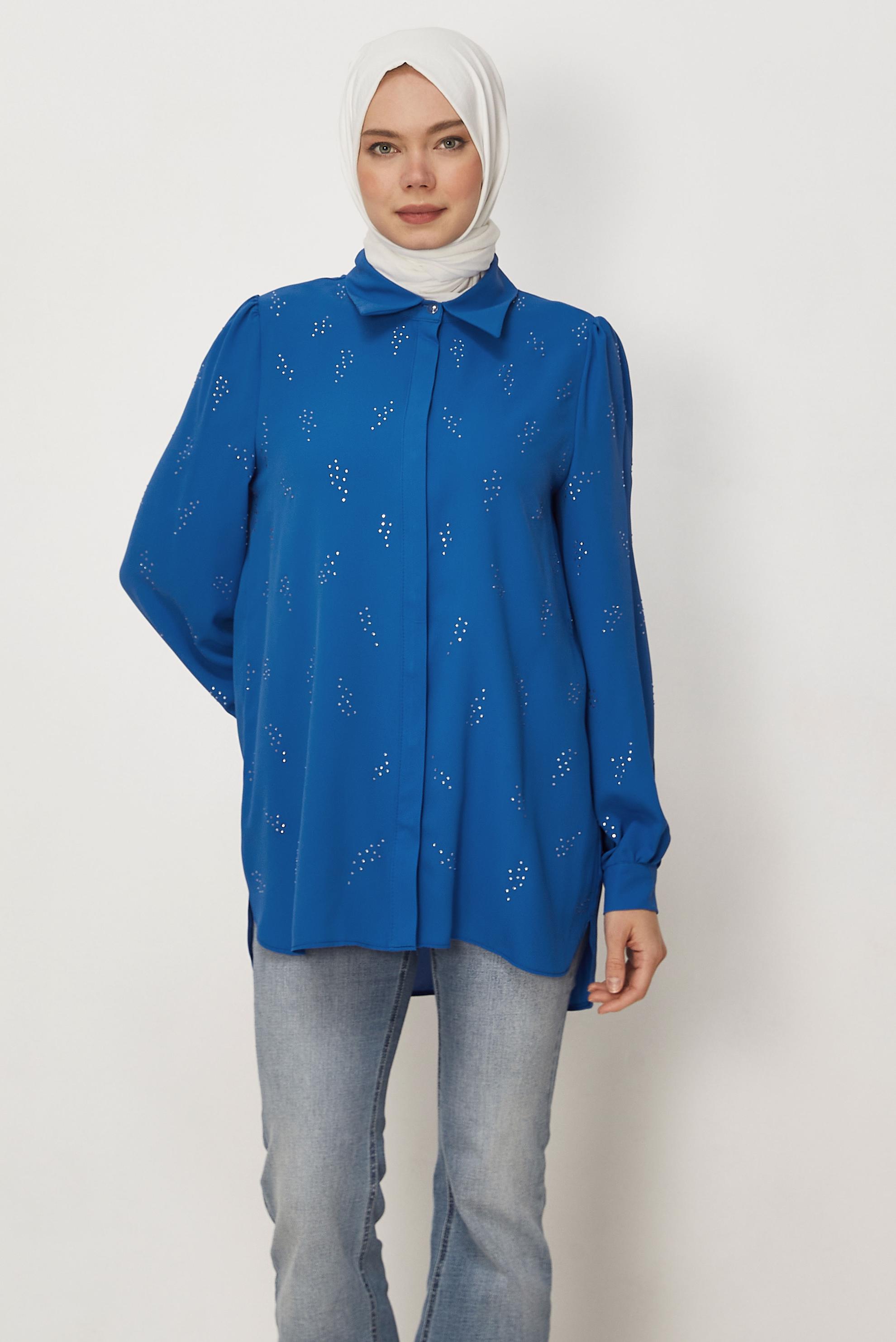 Hijab clothing NAVY BLUE GEM EMBROIDERED BLOUSE 45721