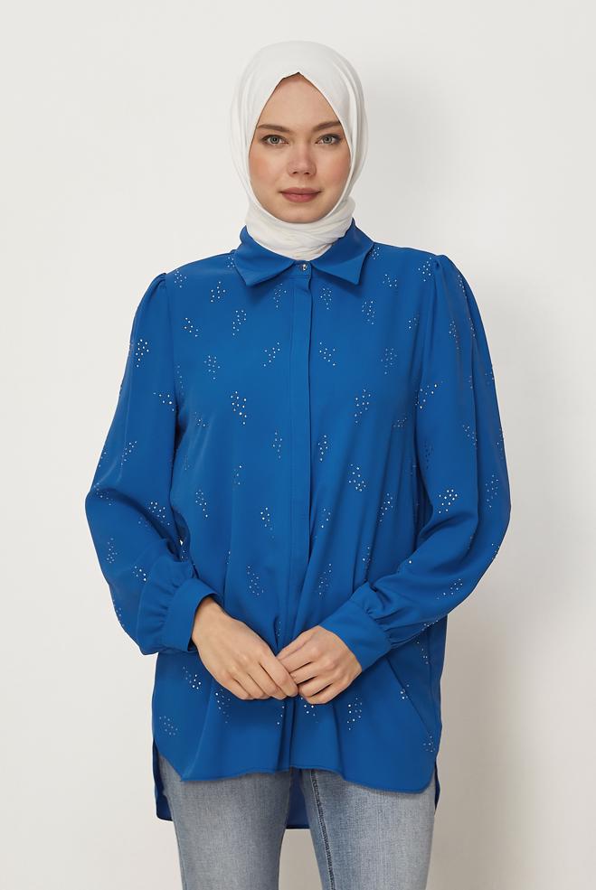 Hijab clothing NAVY BLUE GEM EMBROIDERED BLOUSE 45721 - ALVİNA