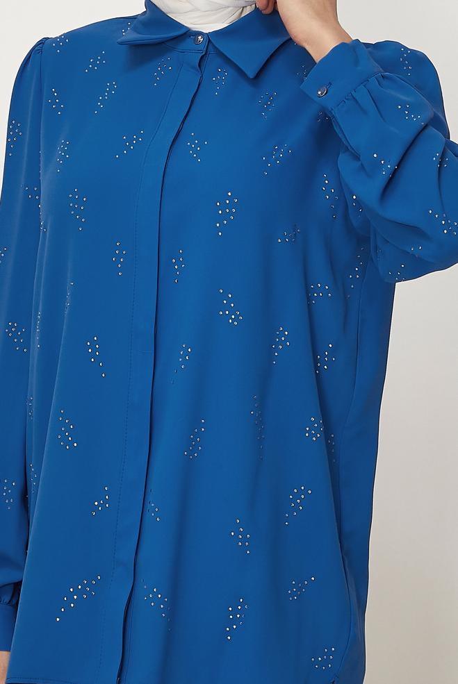 Hijab clothing NAVY BLUE GEM EMBROIDERED BLOUSE 45721 - ALVİNA