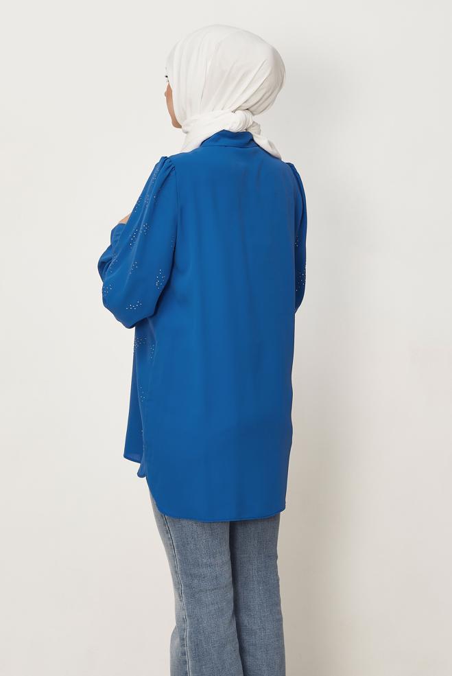 Hijab clothing NAVY BLUE GEM EMBROIDERED BLOUSE 45721 - ALVİNA
