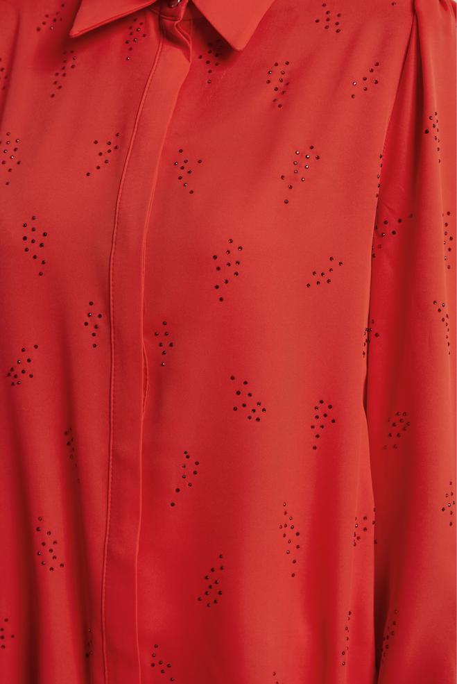 Tesettür giyim KIRMIZI TAŞ BASKILI BLUZ 45721 - ALVİNA