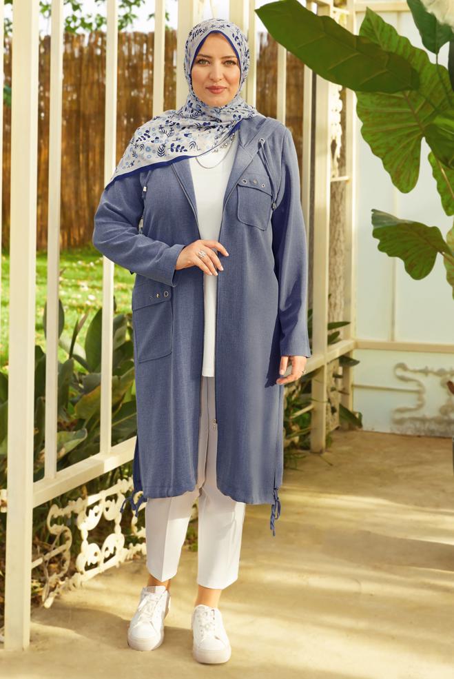 Vêtements hijab BLEU MARINE VESTE À CAPUCHE 20762 - ALVİNA