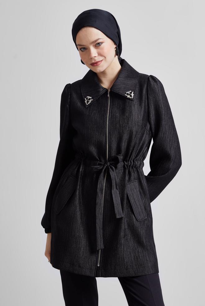 Vêtements hijab NOIR VESTE JACQUARD 45392 - ALVİNA