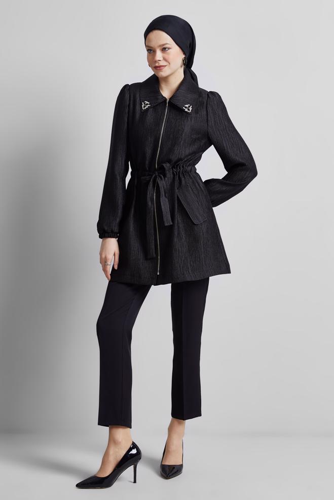 Vêtements hijab NOIR VESTE JACQUARD 45392 - ALVİNA