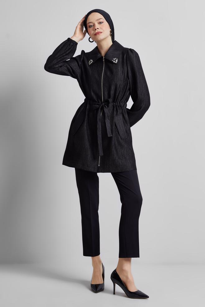 Vêtements hijab NOIR VESTE JACQUARD 45392 - ALVİNA