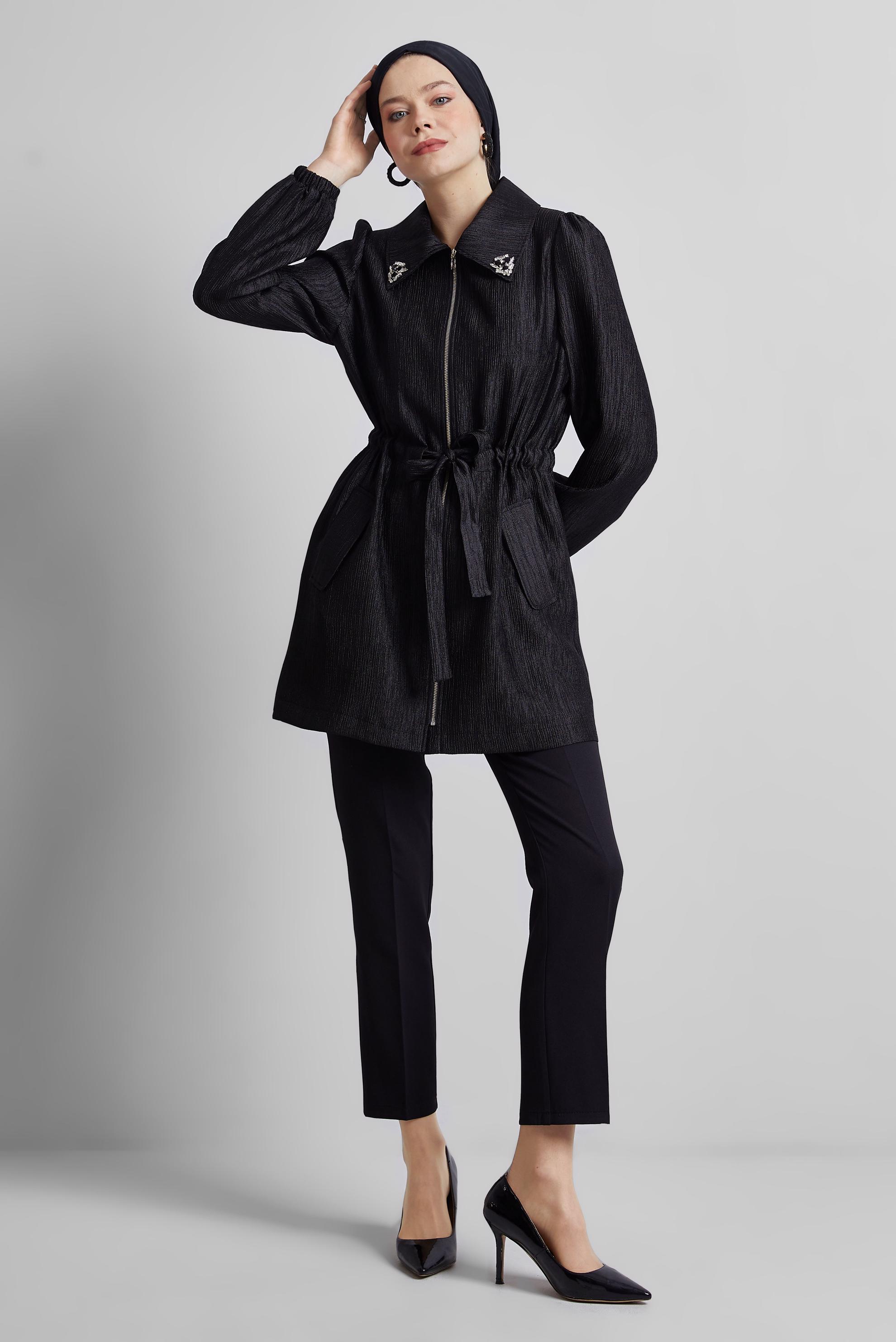 Tesettür giyim SİYAH JAKARLI TAŞLI GİY ÇIK 45392