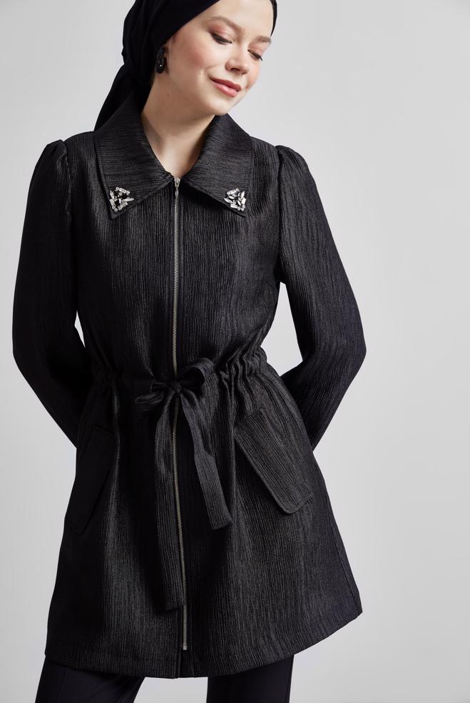 Vêtements hijab NOIR VESTE JACQUARD 45392 - ALVİNA