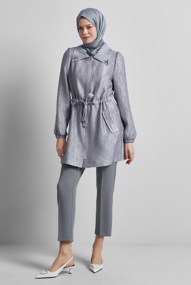 Hijab clothing GREY JACQUARD JACKET 45392 - ALVİNA