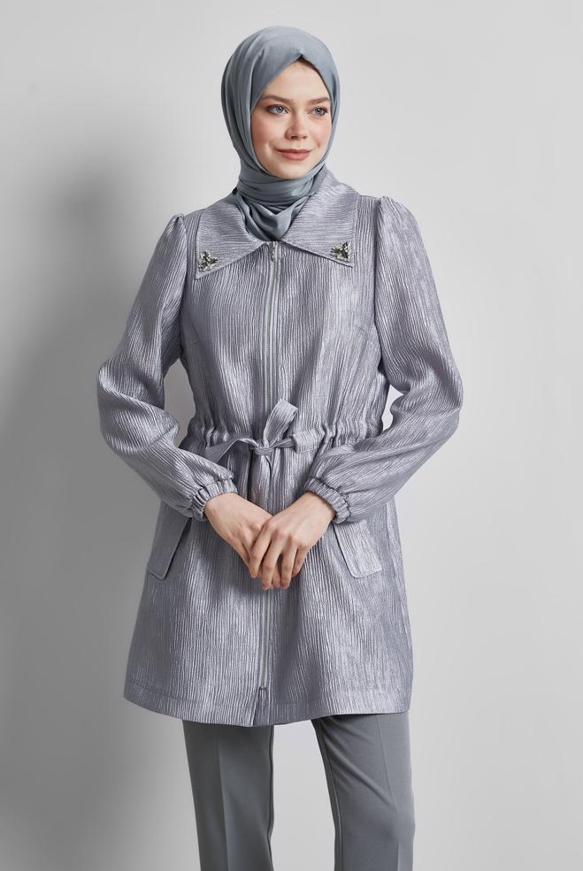 Hijab clothing GREY JACQUARD JACKET 45392 - ALVİNA