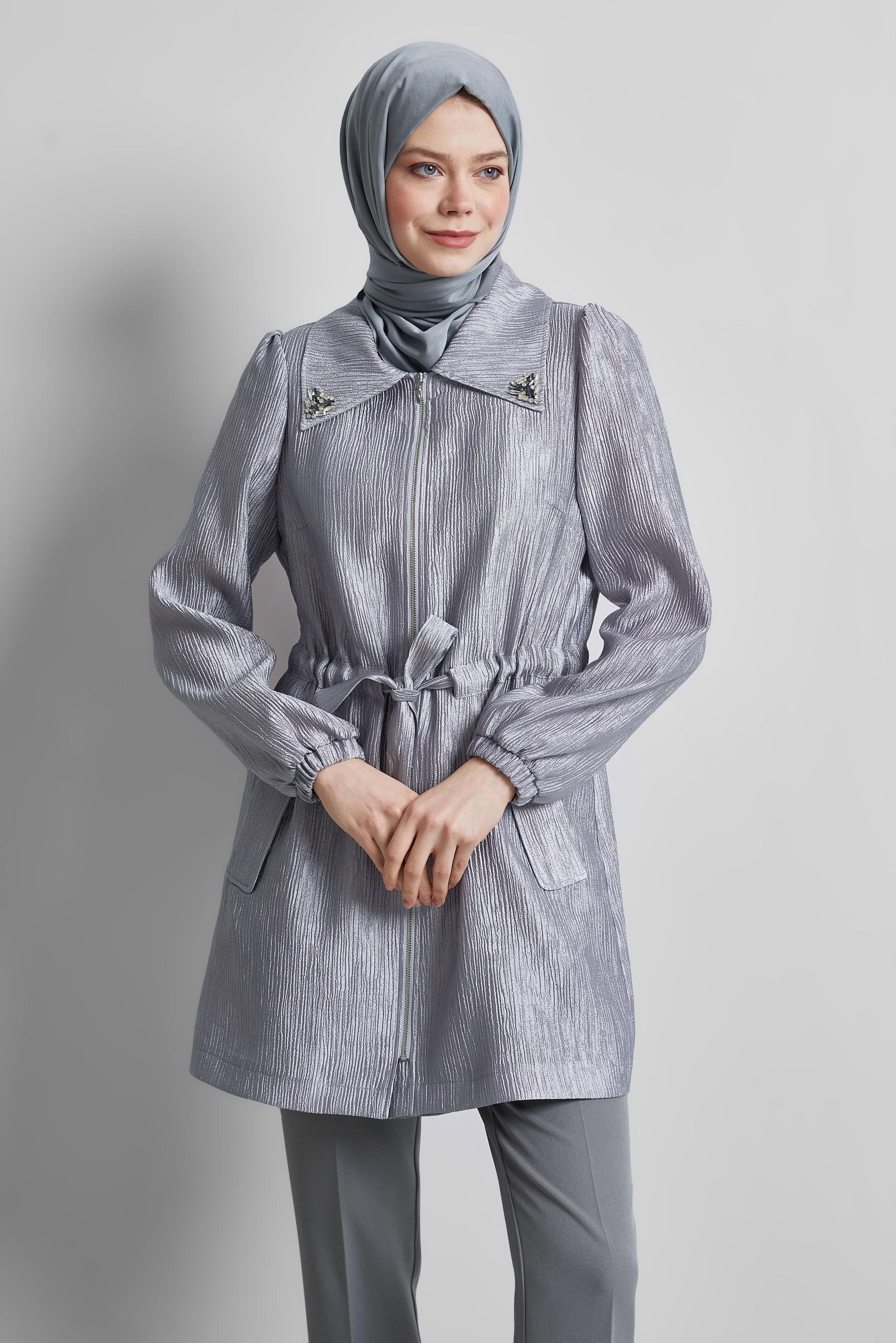 Vêtements hijab GRIS VESTE JACQUARD 45392