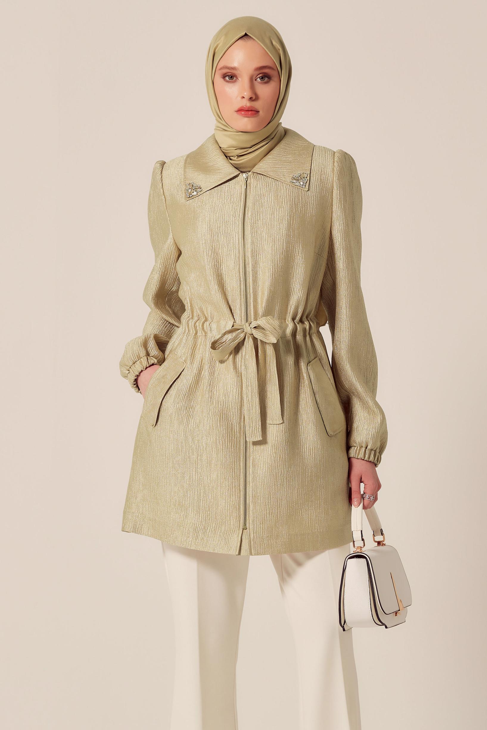 Tesettür giyim ALTIN JAKARLI TAŞLI GİY ÇIK 45392