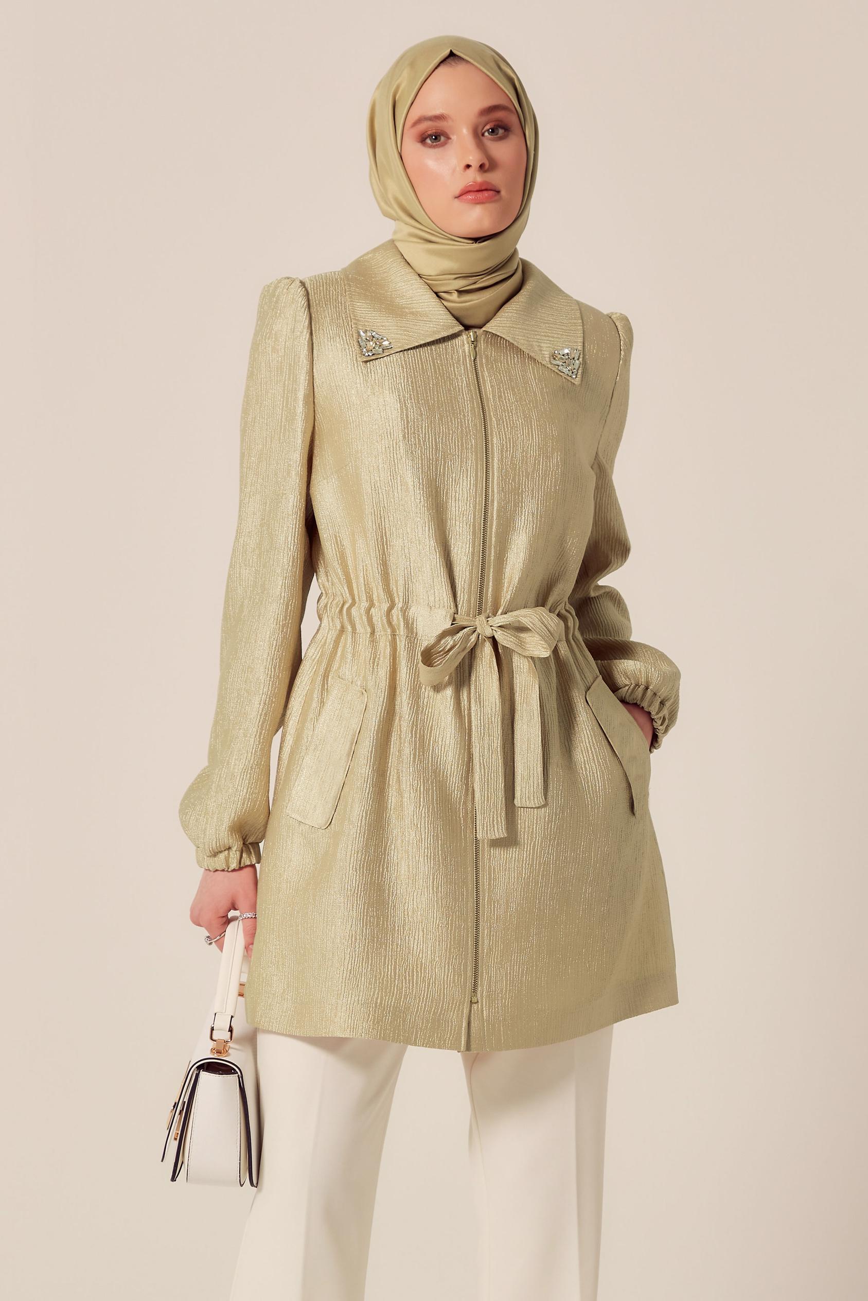 Tesettür giyim ALTIN JAKARLI TAŞLI GİY ÇIK 45392