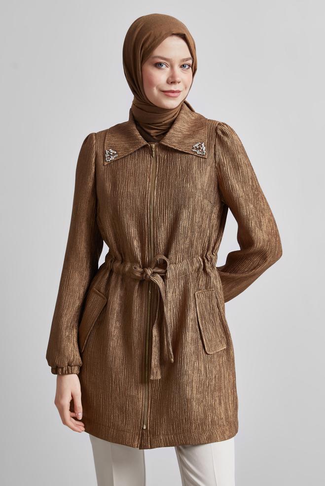 Vêtements hijab BRUN VESTE JACQUARD 45392 - ALVİNA