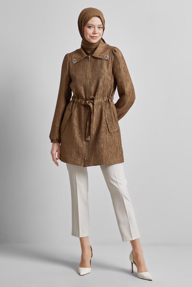 Vêtements hijab BRUN VESTE JACQUARD 45392 - ALVİNA