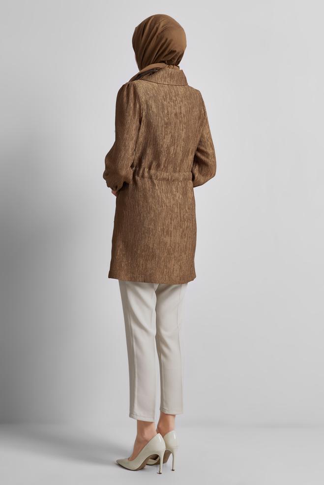 Vêtements hijab BRUN VESTE JACQUARD 45392 - ALVİNA